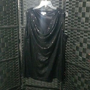 18/20w Cato Black sleeveless sequin top